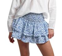 Women's Summer High Waist Layered Ruffle Mini Skirt Floral Print Boho Smocked A Line Short Skirt (Lake Blue, S)