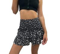 Women's Summer High Waist Ruffle Tiered Mini Skirt Floral Printed A-line Bohemian Layered Ruffled Beach Cute Skirt (Black 1, S)