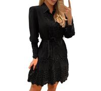 Women's Summer Hollow Round Neck Bohemian High Waist Button Dress Ruffled Layered Gown Palace Style Dress HR-CQ-240612 (Black,XL)