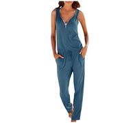 Womens Summer Jumpsuits Uk, Jumpsuit Plus Size Sexy Solid Color Zip V-neck Cultivate One's Morality (Blue XXL)