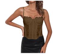 Womens Summer Lace Bustier Mesh Sexy Vintage Spaghetti Strap Open Back Boned Corset Going Out Party Crop Top