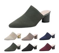 Women's Summer Lace Front Closed Mules with Block Heel Mesh Breathable Sandals Platform Half Sandals Back Open Shoes Summer Shoes Heel Shoes Slippers Women, Green, 5 UK