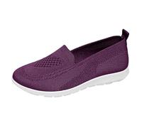 Women's Summer Laceless Ballerina Moccasins Knitted Mesh Breathable Slip On Round Toe Soft Sole Lightweight Walking Shoes for City Daily Casual, 01 Dark Lilac, 9 UK