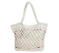 Women's Summer Leisure Hollowed Out Woven Belt With Beach Bag Inside Carrying Bag Wheeled Tote Bags (White, One Size)