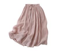 Women's Summer Linen Skirt with Drawstring Elastic Waist Elegant Beach Skirt Flowing Swing Midi Skirts Vintage Polka Dot Vintage Dress Pleated Casual A-line Casual Skirt Knee-Length, 2-Light Pink, M