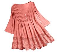 Womens Summer Loose Tops V-Neck Lace Crochet Half Sleeve Shirts Casual Chiffon Blouses Flowy Blouses Shirts(Watermelon Red,3X-Large)