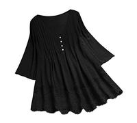 Womens Summer Loose Tops V-Neck Lace Crochet Half Sleeve Shirts Casual Chiffon Blouses Flowy Blouses Shirts(Black,Large)