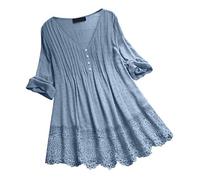 Womens Summer Loose Tops V-Neck Lace Crochet Half Sleeve Shirts Casual Chiffon Blouses Flowy Blouses Shirts(Sky Blue,XX-Large)