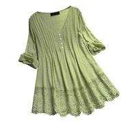 Womens Summer Loose Tops V-Neck Lace Crochet Half Sleeve Shirts Casual Chiffon Blouses Flowy Blouses Shirts(Green,4X-Large)