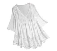 Womens Summer Loose Tops V-Neck Lace Crochet Half Sleeve Shirts Casual Chiffon Blouses Flowy Blouses Shirts(White,X-Large)