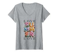 Women's Summer Love Tropical Balloon Typography Art V-Neck T-Shirt