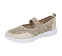 Women's Summer Mary Jane Shoes Mesh Comfortable Flat Casual Shoes, khaki, 8.5 UK