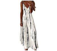 Womens Summer Maxi Boho Beach Dresses Floral Print Dress V Neck Sleeveless Spaghetti Strappy High Waist Flowy Long Midi Dresses A-Line Sundresses Holiday Essentials Loungewear Clothes