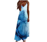 Womens Summer Maxi Boho Beach Dresses Floral Print Dress V Neck Sleeveless Spaghetti Strappy High Waist Flowy Long Midi Dresses A-Line Sundresses Holiday Essentials Loungewear Clothes