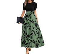 Women's Summer Maxi Dress Casual Floral Boho Short Sleeve Round Neck Tie Waist Beach Long Dresses,Casual Floral Sundress with Pockets Tunic T-Shirt Dress Plus Size Black Midi Beach Petite,u411k