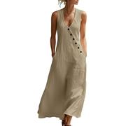 Womens Summer Maxi Dress Cotton Linen Long Sleeveless Elegant Dresses Plus Size Loose Comfy with Pockets Midi for Women Women's Woman Maternity Wedding Guest Black Skater Kaftan Beach Cover Up
