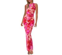 Women's Summer Maxi Dress Ladies Sexy Wedding Guest Dresses Floral Bodycon Sleeveless Mesh Long Party Beach Vacation Evening Dresses Going Out Holiday Essentials Y2k Aesthetic Clothes Hot Pink