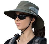 Womens Summer Mesh Wide Brim Sun UV Protection Hat with Ponytail Hole, Army Green, One Size
