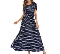 Womens Summer Midi Dress Floral Print Boho Dress Ruffle Sleeve High Waist A-line Casual Boho Cocktail Holiday Beach Long Dress for Ladies Polka Dot Short Sleeve Dress Maxi Dresses for Women UK
