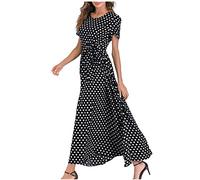 Womens Summer Midi Dress Floral Print Boho Dress Ruffle Sleeve High Waist A-line Casual Boho Cocktail Holiday Beach Long Dress for Ladies Polka Dot Short Sleeve Dress Maxi Dresses for Women UK Black