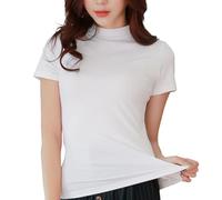 Womens Summer Mock Neck T Shirts 2025 Slimming Spring Loose Fit Tops Trendy Turtleneck Casual Cute Basic Sexy Summer Tee Shirts Going Out Dressy Tees Shirts Plain Tshirt Women's White