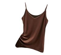 Women's Summer Modal Camisole Spaghetti Strap V Neck Slim Fit Tank Tops Fashion Thin Soft Solid Plain Casual Vest Tops Trendy Lounge Sleeveless Basic Layer for Ladies (Coffee, XL)