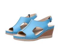Women's Summer Mules with Wedge Heel - Open Toe Sandals Platform Summer Clogs Slingback Pumps Slippers with Rubber Sole Elegant Wedge Sandals Hollow Out Breathable Pumps, sky blue, 7 UK