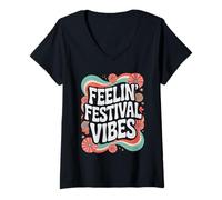 Womens Summer Music Literary Art Festival Camping Vacation Holiday V-Neck T-Shirt