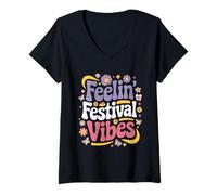 Womens Summer Music Literary Art Festival Camping Vacation Holiday V-Neck T-Shirt
