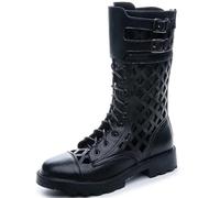 Women's Summer New Sandal Boots Motorcycles Boots Platform Heels Chunky Heel Side Zipper Flat Thigh High Boots(Black,40)