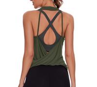 Womens Summer Open Back Yoga Tops Halter Backless Workout Tank Top Loose Fit Athletic Shirts Gym Activewear for Women, Army Green, XS
