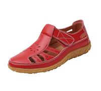 Women's Summer Open Toe Flat Sandals Closed Toe Sandals for Women 2026 Summer Comfortable Flat With Casual Hollow Out Shoes Wide Width Black Walking Womens Ladies Sandles (Red,5)