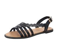Womens Summer Open Toe Flat Sandals Ladies Flat Shoes For Women Ankle Causal Sandals Buckle Cushioned Roman Strap Women's Gold Sandels Toe Post for Size 6 (Black,4.5)
