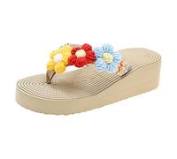 Womens Summer Open Toe Flat Sandals Ladies Summer Bottom Flower Colorful Lightweight Clip Toe Beach Broken Slope Heel Thick Bottom Large Size Sandals Sliders Womens Size 6 Wide Sport (Blue, 4.5)