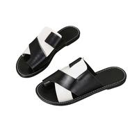 Women's Summer Open Toe Flat Sandals Women's Slippers Color Matching Summer Toe One Line Foreign Trade Fish Mouth Casual Slippers Slipper Sliders With Strap Womens Size 4 Black (White,4-)