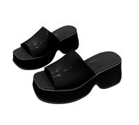Women's Summer Orthopedic Flatform Sandals Women's Spring/Summer Thick Bottom Matsuke Casual One Line Square Head Colored Slippers Indoor Outdoor Slippers Size 7 Toe Post for (Black,4.5)