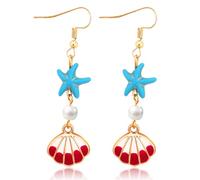 Womens Summer Outfits, Shell Starfish Earrings, Boho Beach Seashell Earrings, Summer Beach Holiday Gifts for Women Her Girlfriend, Christmas Birthday Gifts for Mom Wife Friends, One Size, Metal, No