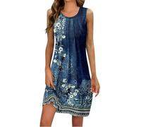 Women's Summer Plain Beach Fashion Elegant Swimming Mid Length Round Neck Sleeveless Dress, darkblue, XXL