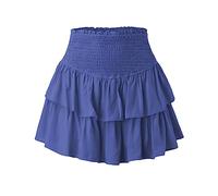 Women's Summer Plain Pleated Double Layer Cake Skirt Hot Girl Leaf Skirt, blue, XL