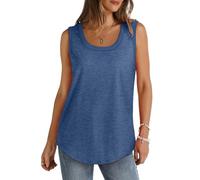 Women's Summer Plain Sleeveless Long Tank Tops Loose Casual Scoop Neck Cotton Tunic Tanks Lightweight Soft Running Workout T Shirt Sport Gym Basic Cami Vests