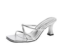 Women's Summer Platform Block Heel Sandals French Square Toe Toe Roman Sandals For Women's Summer Slim Heel Sexy One Line For Slipers Womans Yellow Slippers (Silver,4.5)