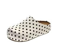 Women's Summer Platform Mules Vintage Polka Dot Clogs, White, 2/2.5 UK