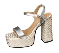 Women's Summer Platform Sandals Square Toe Chunky Heel Open Toe Dress Sandals Fashion Holiday Shoes for Beach Party & Vacation Outfit,Silver,12 UK