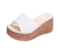 Women's Summer Platform Sandals with Heels A Brida Pattern Elegant Casual Leather Open Heel Comfortable Flat Sandals Women Suede Vintage Square Heel Sandals, White, 8 UK