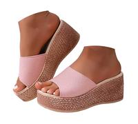 Women's Summer Platform Sandals with Heels A Brida Pattern Elegant Casual Leather Open Heel Comfortable Flat Sandals Women Suede Vintage Square Heel Sandals, pink, 5 UK