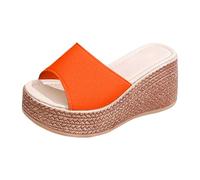 Women's Summer Platform Sandals with Heels A Brida Pattern Elegant Casual Leather Open Heel Comfortable Flat Sandals Women Suede Vintage Square Heel Sandals, Orange, 8.5 UK