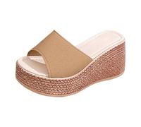 Women's Summer Platform Sandals with Heels A Brida Pattern Elegant Casual Leather Open Heel Comfortable Flat Sandals Women Suede Vintage Square Heel Sandals, dark khaki, 4 UK