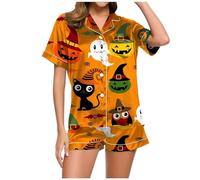 Women's Summer Pyjama Set, Short Pyjamas, Short Two-Piece Sleepwear with Buttons, Lapel Collar, Sleepwear, Comfortable, Casual, Short Sleeve Shirt and Sleep Shorts, Night Dress Print Summer