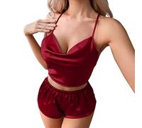 Women's Summer Pyjamas Short Pyjamas Set Two Piece Short Sleepwear Set V-Neck Attractive Cami Shirt and Pyjama Bottoms Nightwear Casual Lightweight Lingerie Set Plain Halloween