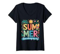 Women's Summer Remembering My Why Beach Vibes Vacation Funny V-Neck T-Shirt